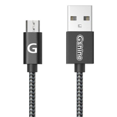 Gshine® 6ft High-Speed Durable Nylon Braided Micro USB 2.0 Universal Sync and Charge Data Cable for Samsung,HTC,Android and More (Black)