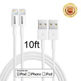 Bestfy Lightmax-Series 10FT USB Sync Data and Charging Cable Cord Wire with iOS for iPhone 6 iPhone 6 Plus iPhone 5 5c 5s iPad 4 Mini Air iPod Nano 7 iPod Touch 5 - White 2 Pack