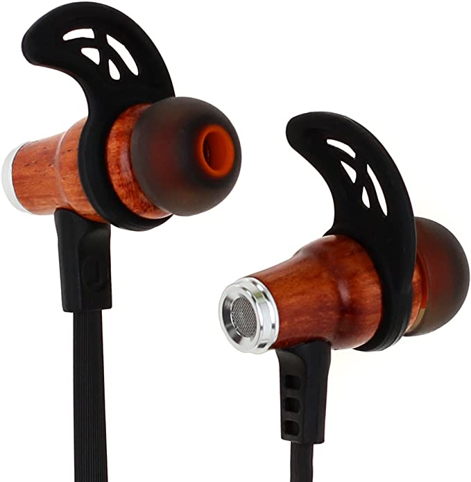 Symphonized NRG Bluetooth Wireless Wood in-Ear Noise-isolating Headphones, Earbuds, Earphones with Mic & Volume Control (Black)