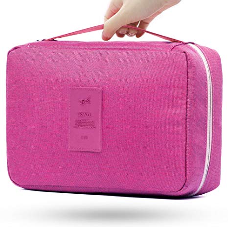 Makeup Travel Bag, Airlab Toiletry Bag Hanging Pink Cosmetic Bag Organizer for Women, Travel Accessories, Water Resistant with Mesh Pockets & Hanging Hook, Shower Wash Bag