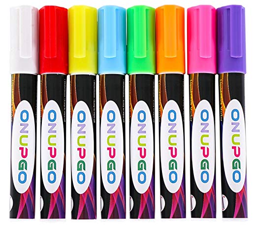 OnUpgo Liquid Chalk Markers - Erasable 8 Pack Colored Chalk Pens with 6mm Reversible Bullet & Chisel Tips, Great for Bistro, Glass, Sticker Lables, Non-Toxic Window Car Markers