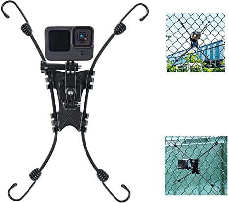 Action Camera Backstop Chain Link Fence Mount Compatible for GoPro Hero 10, 9, 8, 7, (2018), 6 5 4 3, Hero Black, Session, Xiaomi Yi, SJCAM for Recording Baseball,Softball and Tennis Games (Black)