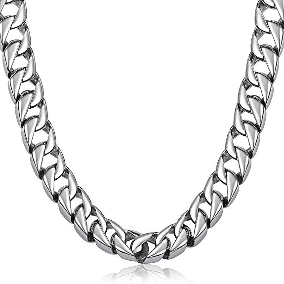 Trendsmax 15mm Curb Cuban Chain Link Necklace for Men Boys Heavy 316L Stainless Steel Silver Gold Color 18 20 24 30 inch