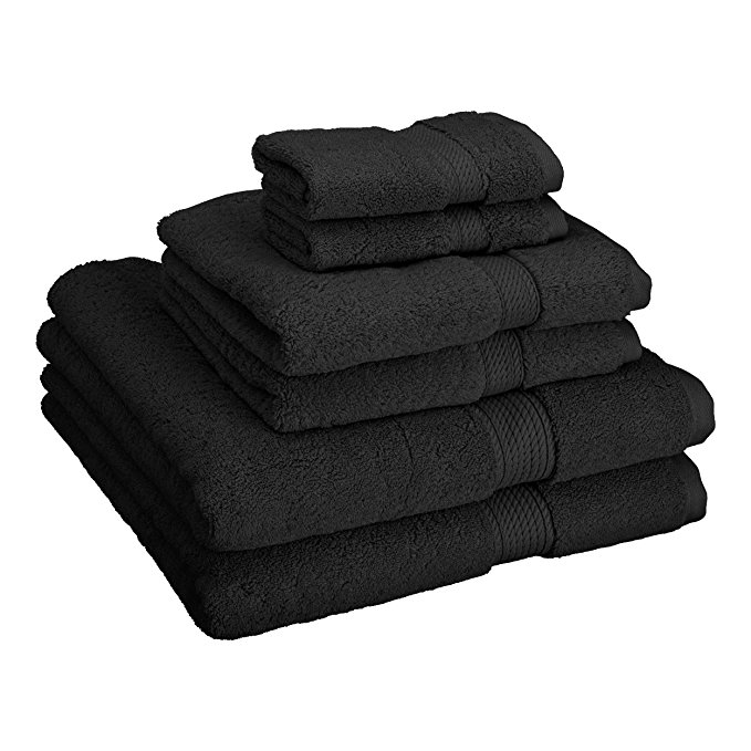 Superior 900 Gram 100% Premium Long-Staple Combed Cotton 6-Piece Towel Set, Black