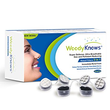 WoodyKnows 3 in 1 Nose Filters, Nasal Filters for Allergy Allergies, Combine Ultra Breathable, Super Defense and Gas & Pollutant Reducing Nasal Screens Dust Mask(3 Frames and 6 Pairs of Filters)(II-R)