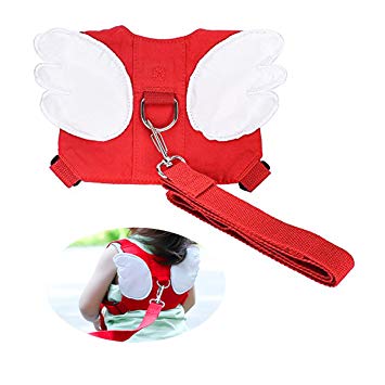Baby Safety Walking Harness-Child Toddler Walking Anti-Lost Belt Harness Reins with Leash Kids Assistant Strap Angel Wings Travel Backpack Children's Day Gifts (Red)