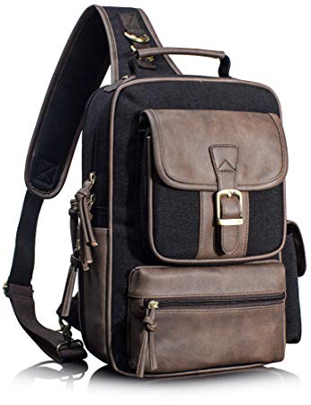 Leaper Retro Messenger Bag Unisex Crossbody Bags Travel Bag Satchel Black