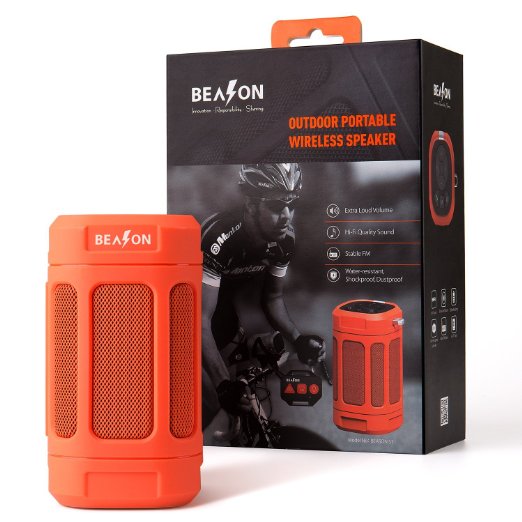 BEASON Ultra Portable Bluetooth Speaker with 15 Hours Playtime, Deep Bass Hi-Fi Sound Outdoor Party Camping Water Resistant Wireless Bluetooth 4.0 Speaker