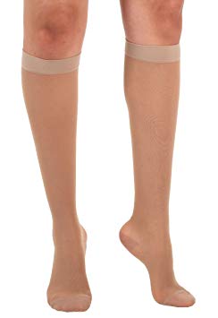 Absolute Support Women's Compression Stockings - Sheer Knee High, 15-20 mmHg Medium Graduated Support - Large, Natural