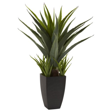 Nearly Natural 4856 Agave Plant with Black Planter, Green