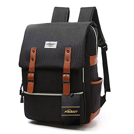 Vintage Laptop Backpack ,15 Inch Laptop Backpack Puersit Durable Business College Travel Daypacks (Black)