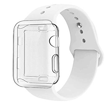 GBPOOT Compatible for Apple Watch Band 38mm 40mm 42mm 44mm, Soft Silicone Replacement Sport Wristband with Apple Watch Screen Protector Case Compatible for Apple Watch Iwatch Series 1/2/3/4