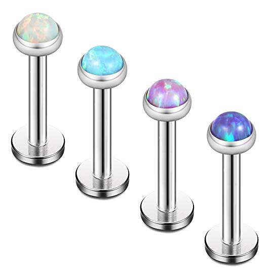 Ruifan 2mm 3mm 4mm Opal Jeweled Internally Threaded Stainless Steel Labret Monroe Lip Ring Tragus Helix Earring Stud 16G 5/16" 8mm 4PCS