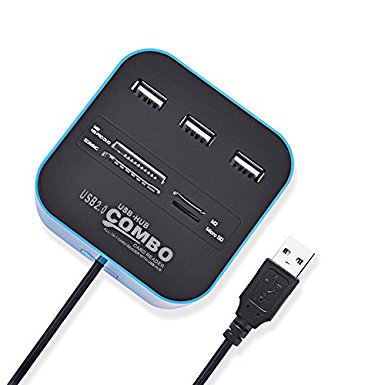 7 in 1 usb hub, 3 Ports USB 2.0 Hub & 4 Ports Multiple Card Reader Mini Port Adapter For Notebook / Laptop / SD / TF/ MS & M2 Cards (blue)