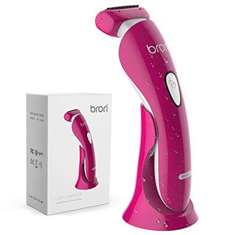 Brori Electric Razor for Women - Womens Shaver Bikini Trimmer Body Hair Removal for Legs and Underarms Rechargeable Wet and Dry Painless Cordless with LED Light, Rose Red