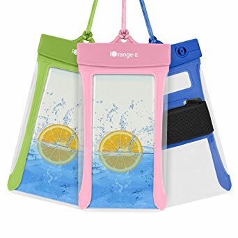 Waterproof Case, 3 Pack iOrange-E Clear Universal TPU Waterproof Cell phone Case with Armband, Dry Bag, Pouch for iPhone 7 6S Plus SE 5S, Samsung Galaxy S7 S6 edge, Note 5 4 Beach - Blue, Green, Pink