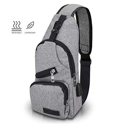 LCFUN Canvas Sling BackPack Outdoor Sports Chest Bag Sling Backpack Lightweight with Charging Port for Men Women Boys Girls