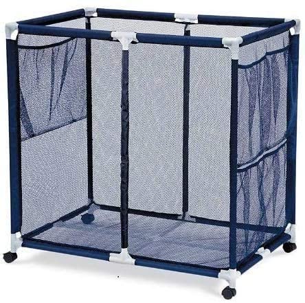 Essentially Yours Pool Floats, Balls, Toys and Equipment Rolling Mesh Organizer Storage Bin, Extra-Large, 34"x 24"x 38", Blue Mesh/White PVC