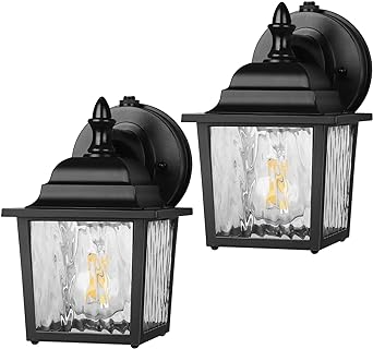 DEWENWILS 2 Pack Dusk to Dawn Wall Light Outdoor, Clear Water Ripple Glass Shade, Exterior Light Fixtures Wall Mount, E26 Socket, Anti-rust & Waterproof Wall Sconce for Garage, Backyard, UL Listed