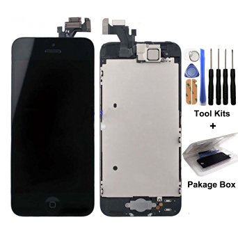 cellphoneage® [Prime]For iPhone 5 5G Black Full Set with Spare Parts LCD Screen Replacement Digitizer with Home Button, Bracket, Flex, Sensor, Front Camera, Frame Housing Assembly Display Touch Panel   Free Repair Tool Kits