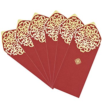 Omonic Pack of 6 Large 7"3.5" (LW) Creative Chinese Double Happiness Red Envelopes For Wedding Red Pockets Money Packet HONG BAO