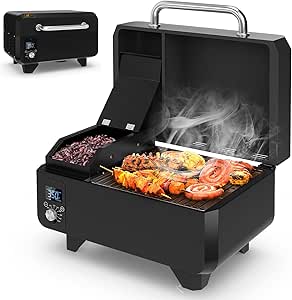 Giantex Pellet Grill and Smoker - Portable Tabletop Wood Pellet Smoker with Temperature Control, Removable Ash Pan & Grease Tray, Non-stick Cooking Grid, for Camping RV Outdoor Cooking (Black)