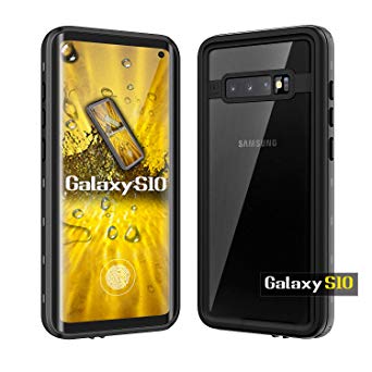 Sydixon Galaxy S10 Case,Samsung Galaxy S10 Waterproof Case,Compatible with Fingerprint ID,Full Body Shockproof Dustproof Rugged Protective Clear Cover with Built-in Screen Protector(Black Cases)