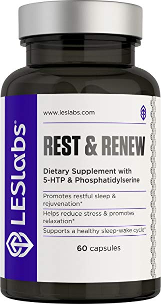 LES Labs Rest & Renew, Natural Supplement for Sleep Support, Relaxation and Recovery, Non-Habit Forming, 60 Capsules