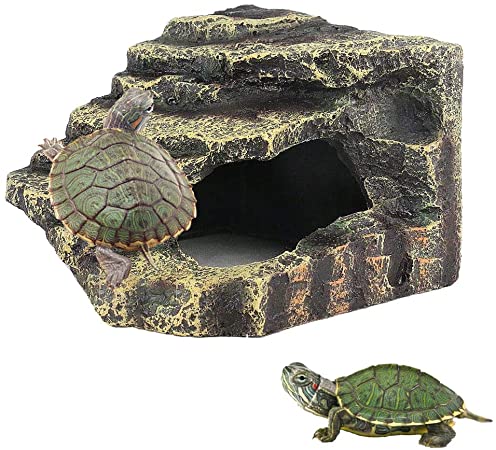 kathson Turtles Basking Platform Reptile Hiding Cave Hideouts for Aquatic Turtles, Frog, Newts and Salamanders