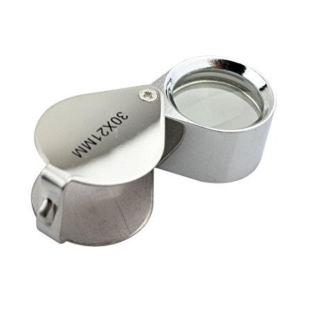 iKKEGOL 30 X 21mm Glass Jeweler Loupe Loop Eye Magnifier Magnifying Magnifier Metal Body (Silver)