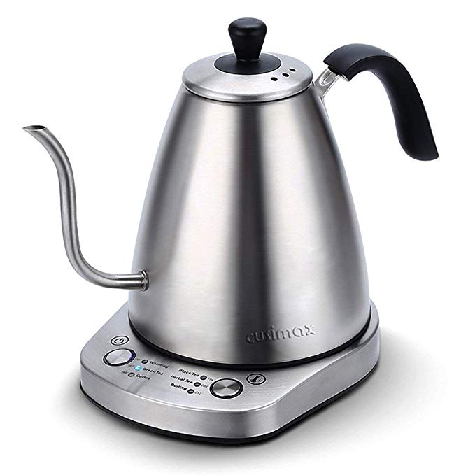 Cusimax Gooseneck Electric Kettle Variable Temperature, 4-Cup Pour Over Kettle for Drip Coffee and Tea, BPA-Free Electric Tea Kettle Stainless Steel, Keep Warm Water Kettle, CMCK-100E, 1L