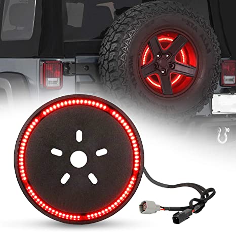 SUPAREE (Plug and Play) Spare Tire Brake Light Wheel Light 3rd Third Brake Light for Jeep Wrangler 2007-2017 JK JKU YJ TJ,Red Light