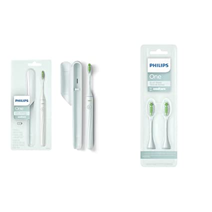 Philips One by Sonicare Battery Toothbrush, Mint, HY1100/03   Philips One by Sonicare 2pk Brush Heads, Mint BH1022/03