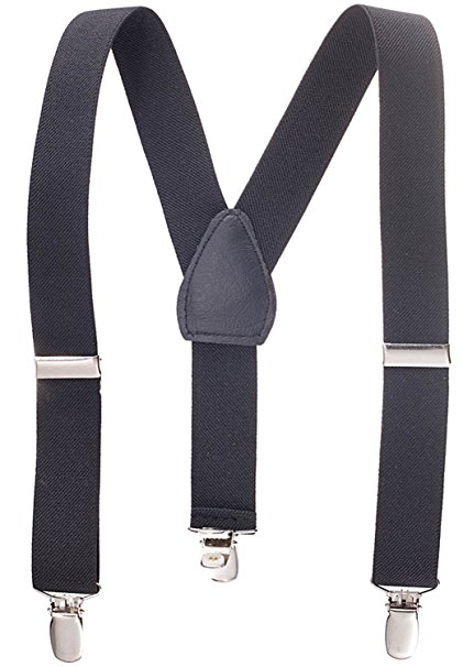 Hold’Em Suspenders for Kids Boys and Baby - Made in the USA - Elastic Fully Adjustable, Extra Sturdy Polished Silver Metal Clips, Genuine Leather Crosspatch Premium 1 Inch Suspender Perfect for Tuxedo