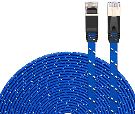 CAT 7 Ethernet Cable 30Ft,CAT7 Ethernet Ultra Flat Patch Cable for Modem Router LAN Network - Built with Gold Plated & Shielded RJ45 Connectors and Nylon Braided Jacket(30Ft/10M)