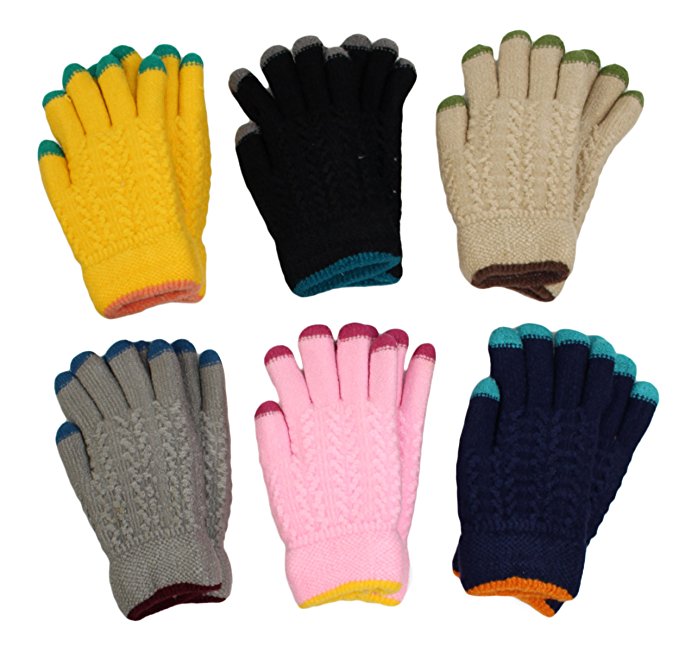 Kids Soft And Warm Fuzzy Interior Lined Gloves 6-Pack (5-8 )