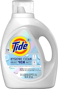 Tide Hygienic Clean Heavy Duty 10x Free Liquid Laundry Detergent, HE Compatible, Unscented, 74 loads, 105 fl oz