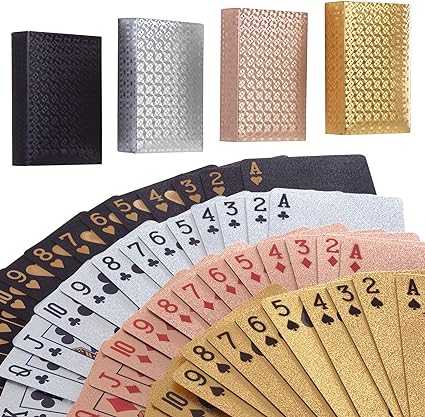 Waterproof Playing Cards – 4-Pack of Metallic Card Decks – Durable, PET Certified, and Scratch-Resistant Poker Cards by Trademark Games