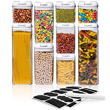 Airtight Food Storage Container Sets - Larger Sizes |Leak Proof & Interchangeable Lids| Pantry Organization| Premium Quality Clear Plastic with White Lids| BPA FREE (9-Piece Set)