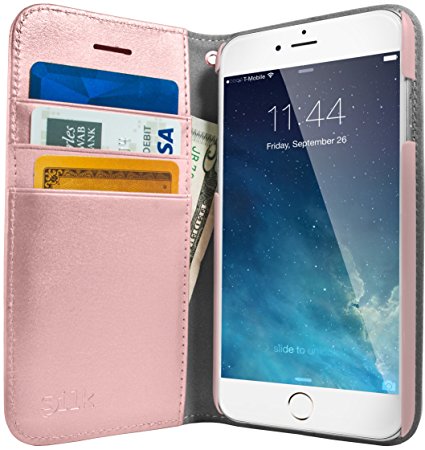 Silk iPhone 7 Wallet Case - Folio Wallet for iPhone 7 [Synthetic Leather Kickstand Flip Cover] - Rose Gold