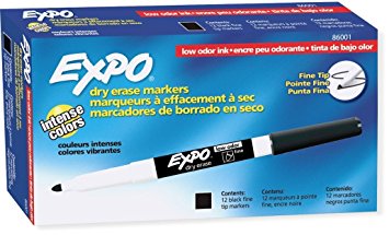 Expo Low Odor Fine Tip Dry Erase Markers, 12 Markers, Black (86001)