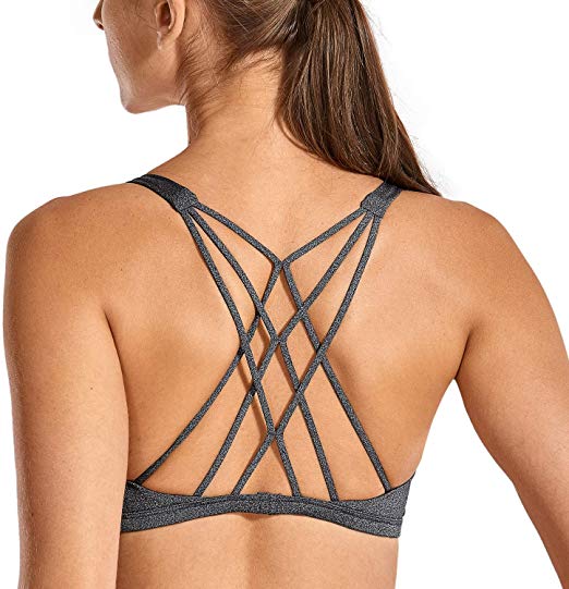 CRZ YOGA Women's Yoga Sports Bra Strappy Back Padded Low Impact Workout Bra Tops