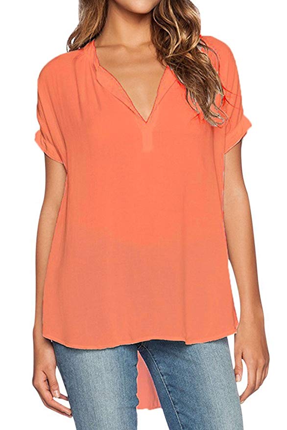 Dokotoo Womens Summer Casual Short Sleeve Chiffon Blouse Shirt Tops (S-XXL)