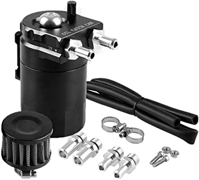 Universal Car Oil Catch Can Kit Reservoir Tank 300ml with Breather Aluminum Compact Dual Cylinder Polish Baffled Engine Air Oil Separator Tank Fit