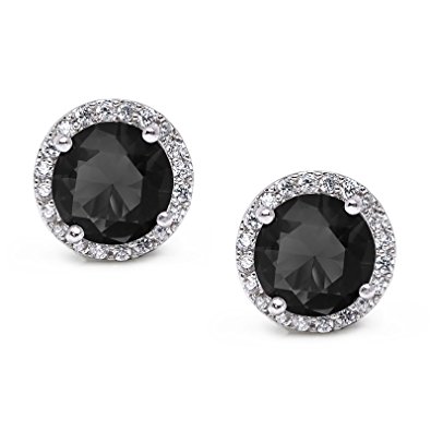 SWEETV Round Birthstone Stud Earrings w/ Cubic Zirconia Halo - Jewelry Gifts for Women & Girls