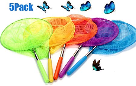 USATDD Kids Telescopic Butterfly Fishing Nets Great for Catching Insects Bugs Fish Caterpillar Ladybird Nets Outdoor Tools Colorful Extendable 34" Inch (5 Pack)