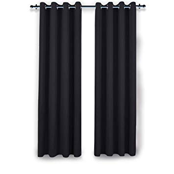 MASVIS Blackout Curtains Curtain Super Soft Thermal Insulated Grommet Draperies Room darkening Window Treatment Eyelet Curtain for Livingroom Bedroom,2 panels (W66 X L90 Inch, Black)