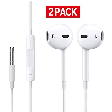 GETIEN 2 Pack Headphones/Earbuds/Earphones with Microphone&Remote Control Premium Stereo for Apple iPhone 6S/6/6S Plus/6 Plus,iPhone SE/5S/5C/5, iPad /iPod Nano 7/iPod Touch (White) …