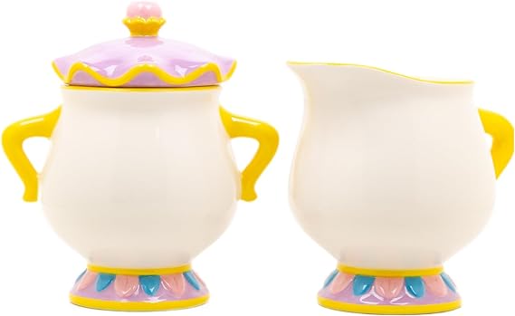 Disney Beauty And The Beast Mrs. Potts Sugar And Creamer | Disney Kitchen Accessories | Cute Ceramic Housewarming Gifts For Men And Women And Kids | Official Disney Licensee | 1 Set