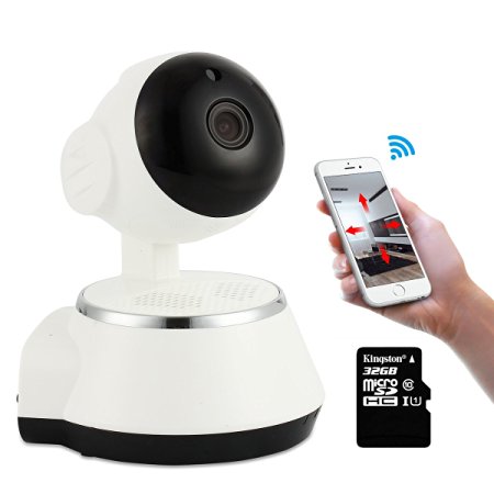 WiFi IP Network Wireless Camera  32GB MicroSD card (HD Megapixel/Night Vision/2 Way Audio/Pan&Tilt) Remote Home Monitoring P2P Video Security Surveillance Motion Activated 720p Cam IOS Android PC APP
